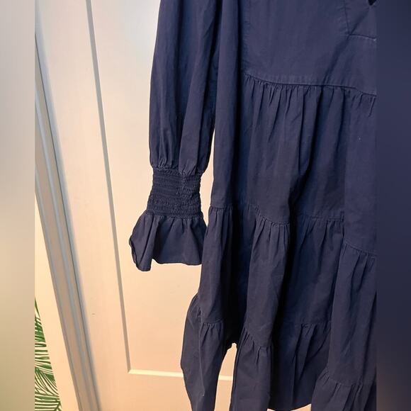 Pomander Place Navy Blue Tiered Mini Dress, size medium, EUC - Picture 3 of 9